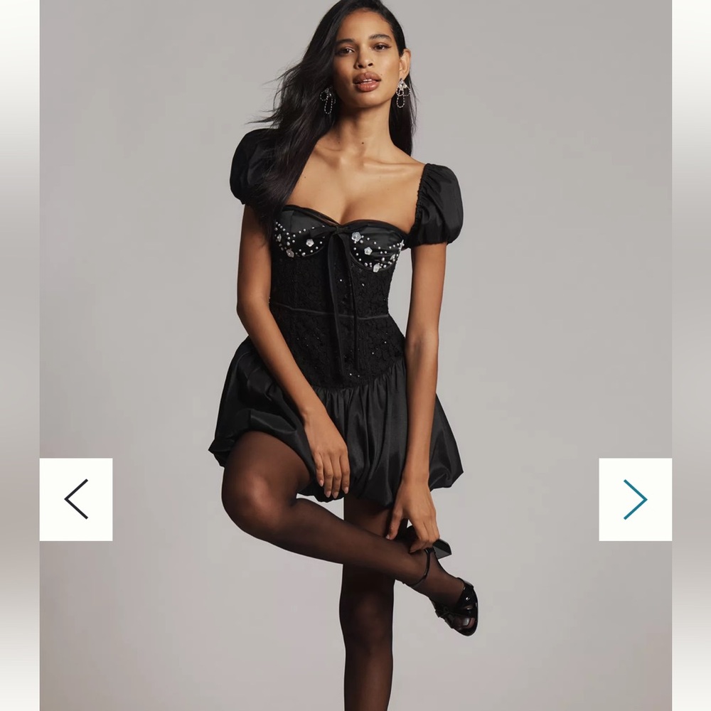 NWT - For Love & Lemons Bubble-Hem Mini Dress in Black